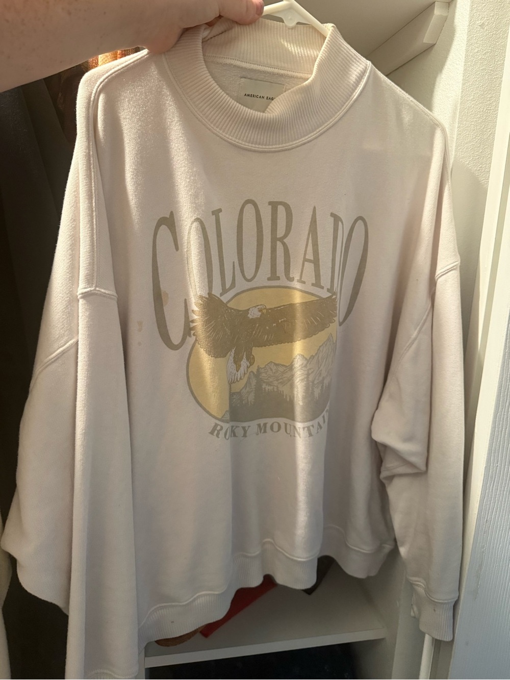 American Eagle Outfitters Cream Graphic Colorado Pullover